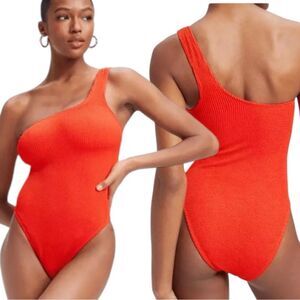 Good American Women’s‎ 4X Always Fits One Shoulder Swimsuitsuit Textured Red